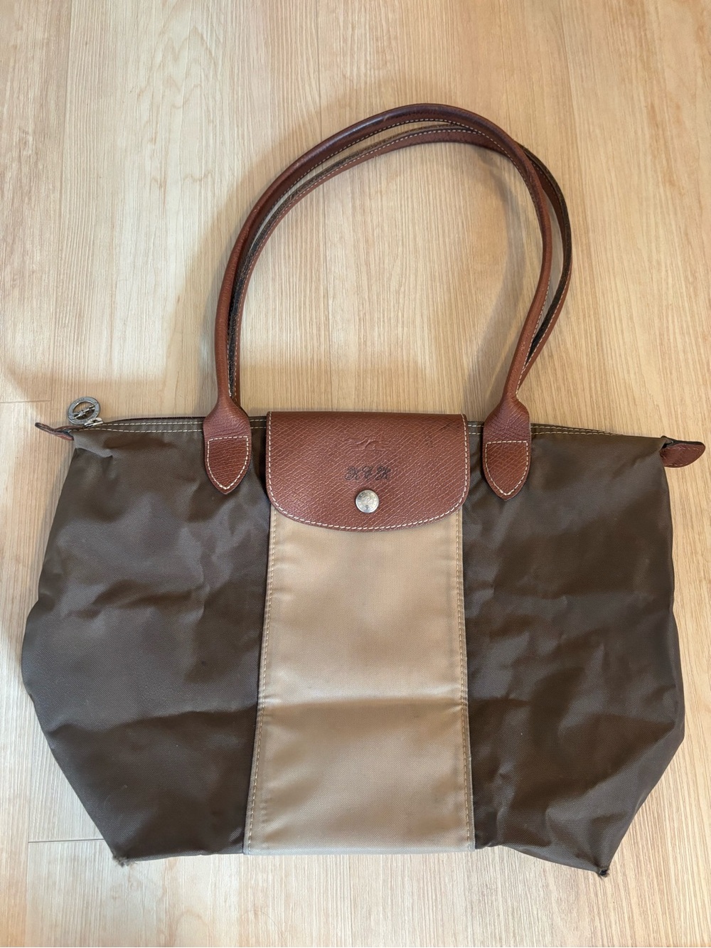 Longchamp Two-Tone Brown/Tan Le Pliage Tote